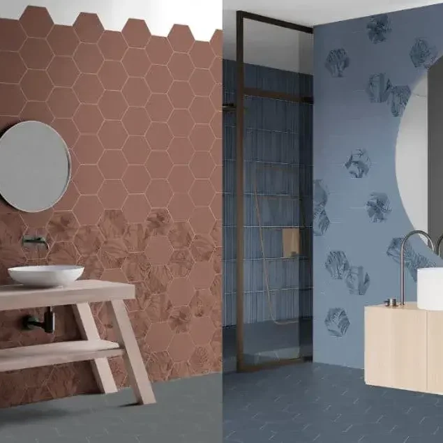 Azulejos baño de tendencia con hexágonos